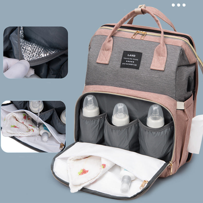 Multi-Function Diaper Backpack with Portable Baby Crib