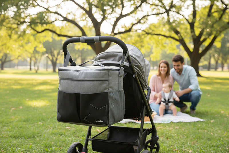 Gray and black cooler bag with shoulder strap