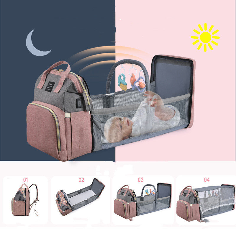 Multi-Function Diaper Backpack with Portable Baby Crib