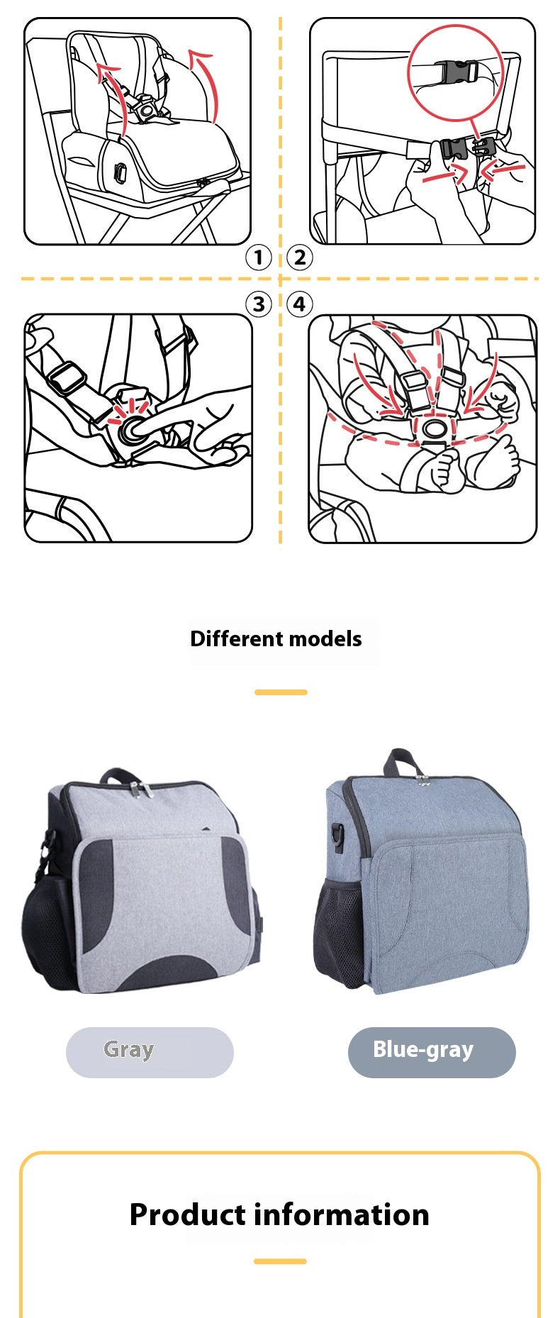 Large Capacity Double Shoulder Dining Chair Mummy Bag Baby Outing Portable Stool