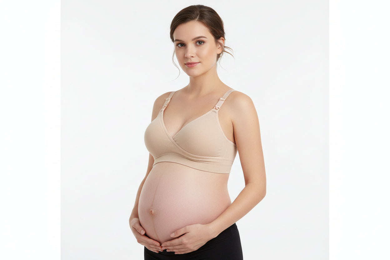 Beige bra on a white background