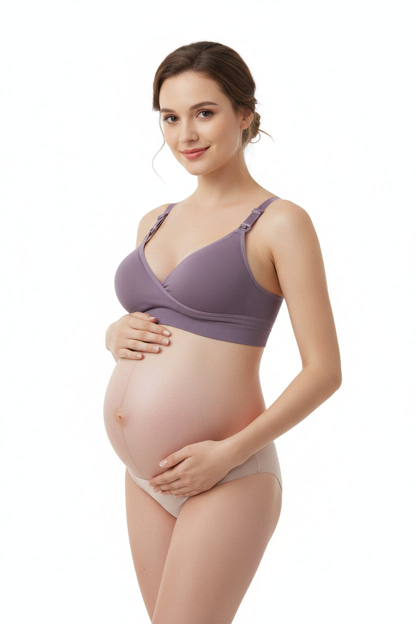Purple bra on a pregnant woman